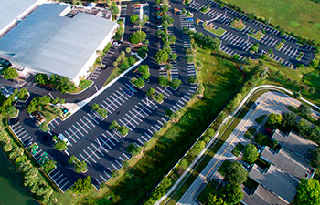 aerial view of well-maintained parking lot